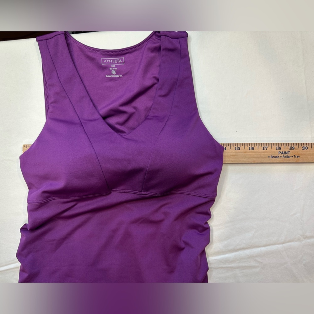 Athleta Purple Shirred V-Neck Support Tank With Built-in Bra Size 34C - Picture 5 of 8
